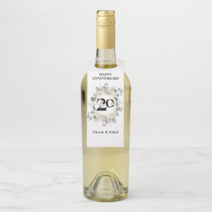 Elegant Pastel 20th ANNIVERSARY  Bottle Hanger Tag