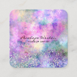 Elegant Pastel Abstract with Silver Glitter   Square Business Card