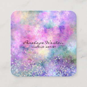 Elegant Pastel Abstract with Silver Glitter Square Business Card