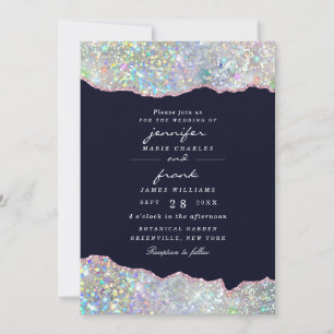 Elegant Pastel Agate Holographic Glitter  Invitation