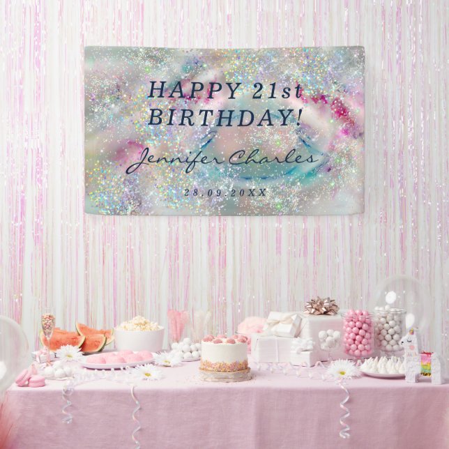 Elegant Pastel Alcohol Ink Holographic Glitter Banner (Party)