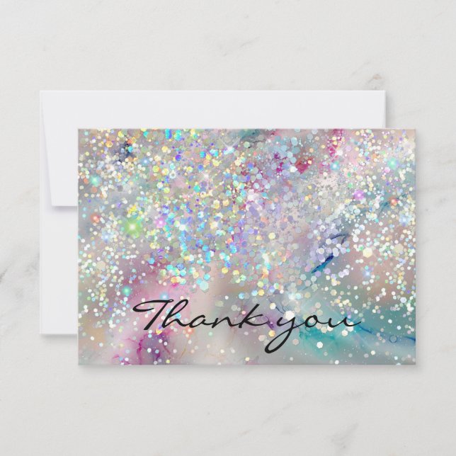 Elegant Pastel Alcohol Ink Holographic Glitter Thank You Card (Front)