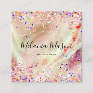 Elegant Pastel Alcohol Ink Modern Glitter Beauty Square Business Card