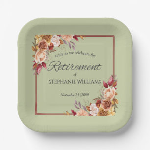 Elegant Pastel Autumn Flower Retirement Party Paper Plate