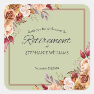 Elegant Pastel Autumn Flower Retirement Party Square Sticker