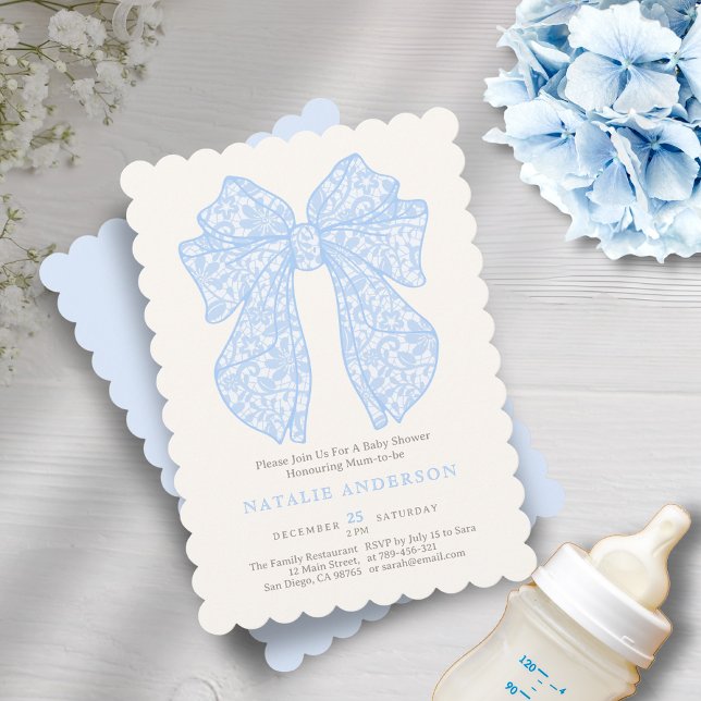 Elegant Pastel Baby Blue Lace Coquette Baby Shower Invitation (Elegant Pastel Baby Blue Lace Coquette Baby Shower Invitation)