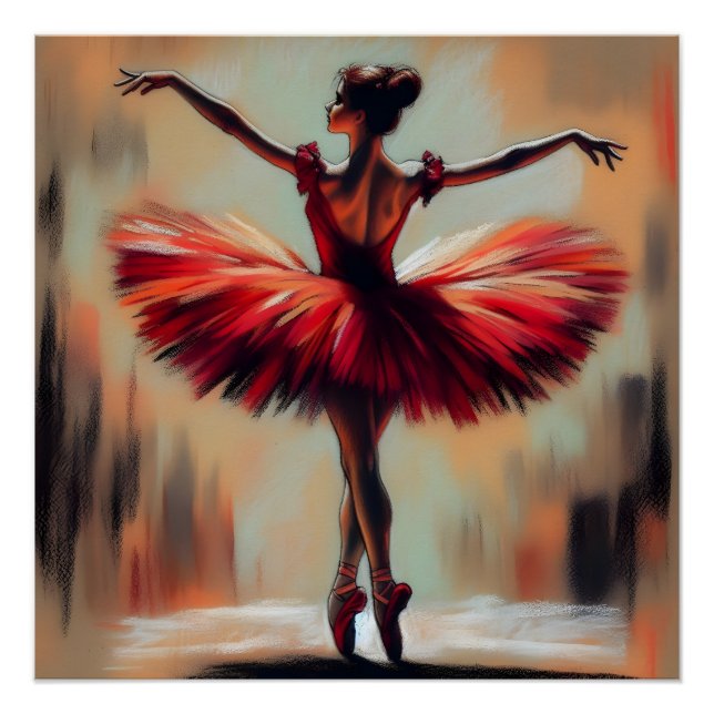 Elegant Pastel Ballerina in Red Tutu Poster (Front)