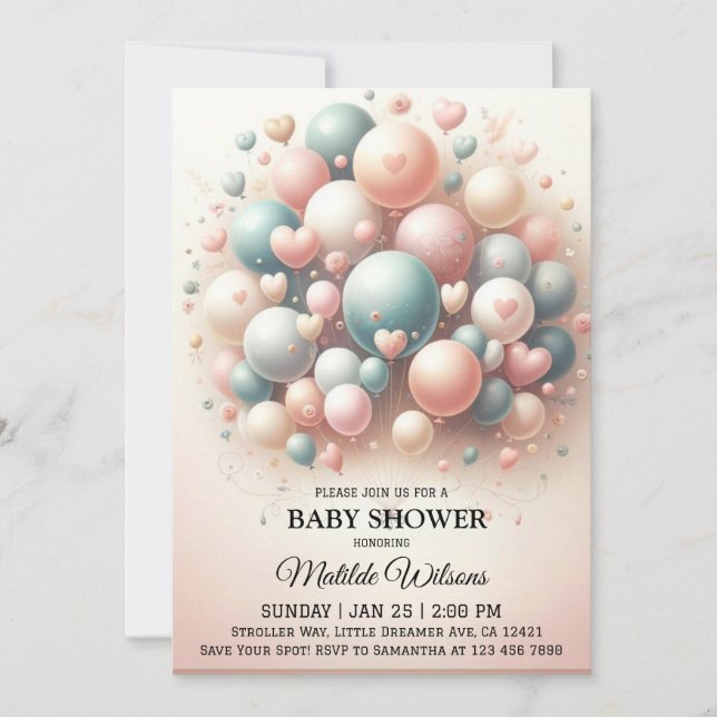 Elegant Pastel Balloon Bonanza Baby Shower Invitation (Front)