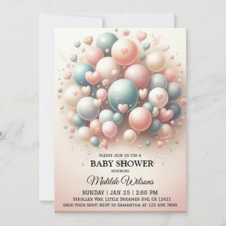 Elegant Pastel Balloon Bonanza Baby Shower Invitation