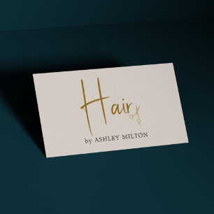 Elegant Pastel Beige Golden Scissors Hair Business Card