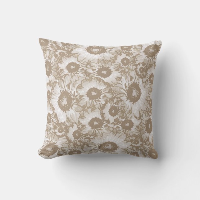 Elegant Pastel Beige Ivory Floral Pattern Cushion (Front)