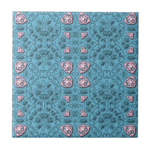 Elegant Pastel Blue and Pink Modern Damask Pattern Tile