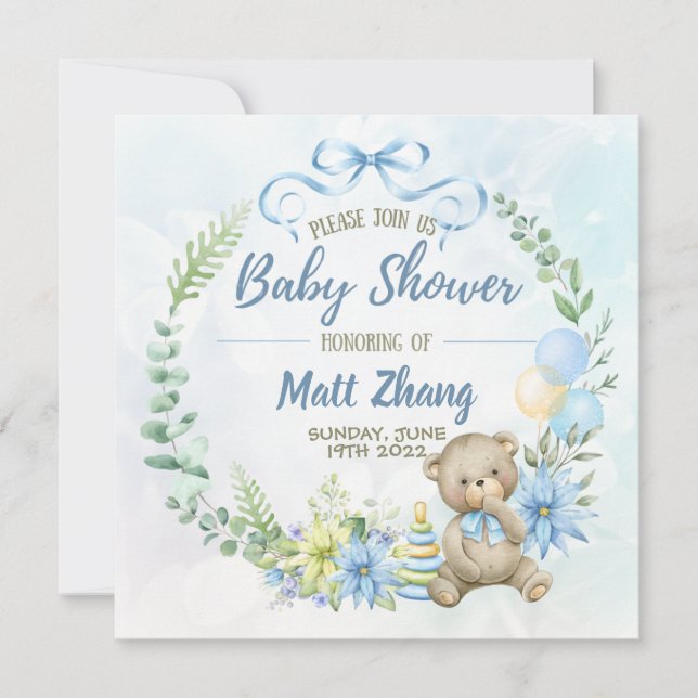 Elegant Pastel Blue and white Baby Shower Invitation (Front)