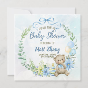 Elegant Pastel Blue and white Baby Shower Invitation