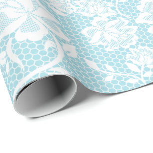 Elegant Pastel Blue and White Lace Wrapping Paper