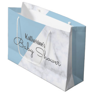 Elegant pastel blue and white marble baby shower large gift bag