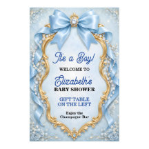 Elegant Pastel Blue Bow Boy Baby Shower