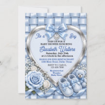 Elegant Pastel Blue Bow Girl Baby Shower