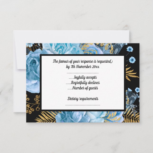 ELEGANT PASTEL BLUE FLORAL BLACK ALL OCCASION RSVP (Front)