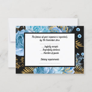 ELEGANT PASTEL BLUE FLORAL BLACK ALL OCCASION RSVP CARD
