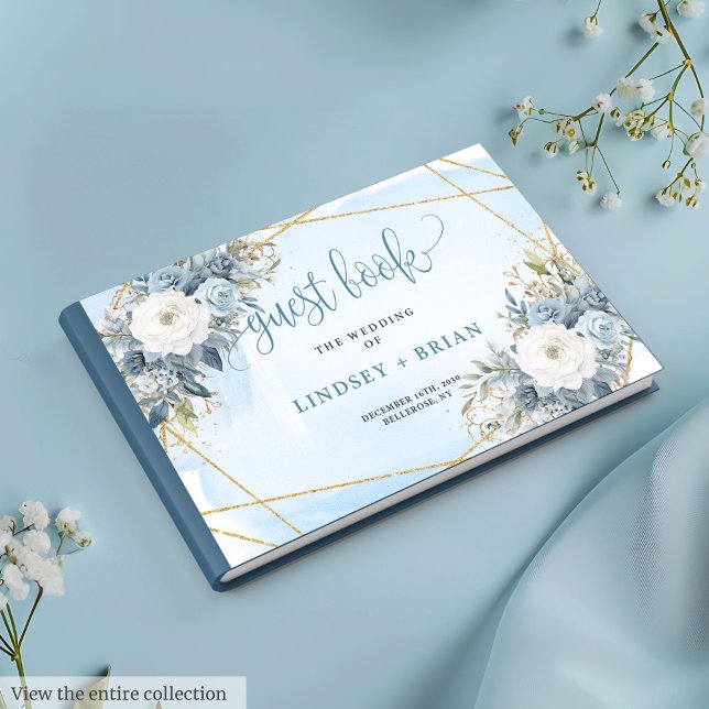Elegant Pastel Blue Floral Gold Wedding Guest Book (Elegant Pastel Blue Floral Gold Wedding Guest Book

)