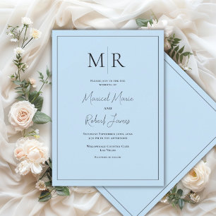 Elegant Pastel Blue Monogram Modern Wedding Invitation