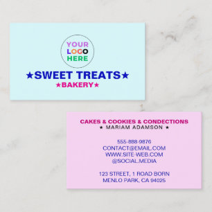 Elegant Pastel Blue & Pink Colour Bakery Logo Business Card