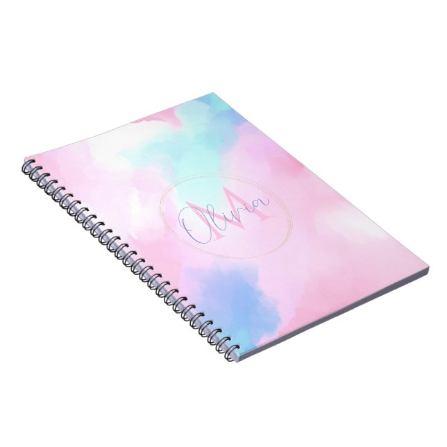Elegant Pastel Blue Pink Watercolor Painting Notebook (Right Side)