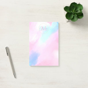 Elegant Pastel Blue Pink Watercolor Painting Post-it Notes