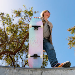 Elegant Pastel Blue Pink Watercolor Painting Skateboard