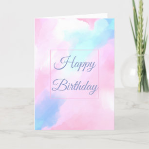 Elegant Pastel Blue Pink Watercolor Painting Thank You Card