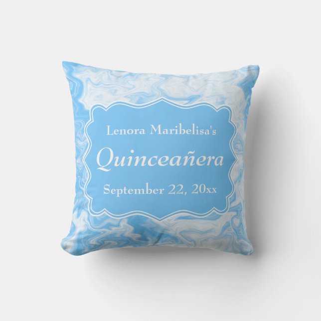 Elegant Pastel Blue Quinceanera Cushion (Front)