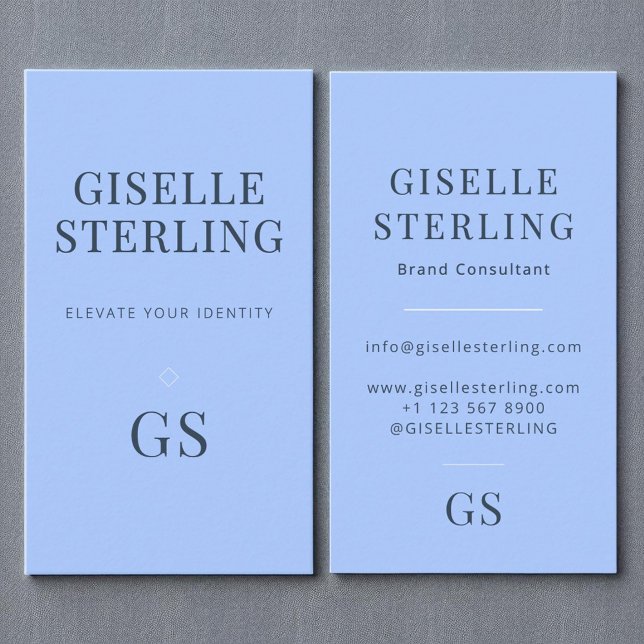  Elegant Pastel Blue Simple Minimal Monogram Chic Business Card (Creator Uploaded)