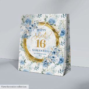Elegant Pastel Blue Sweet Sixteen Gold Glitter Bag