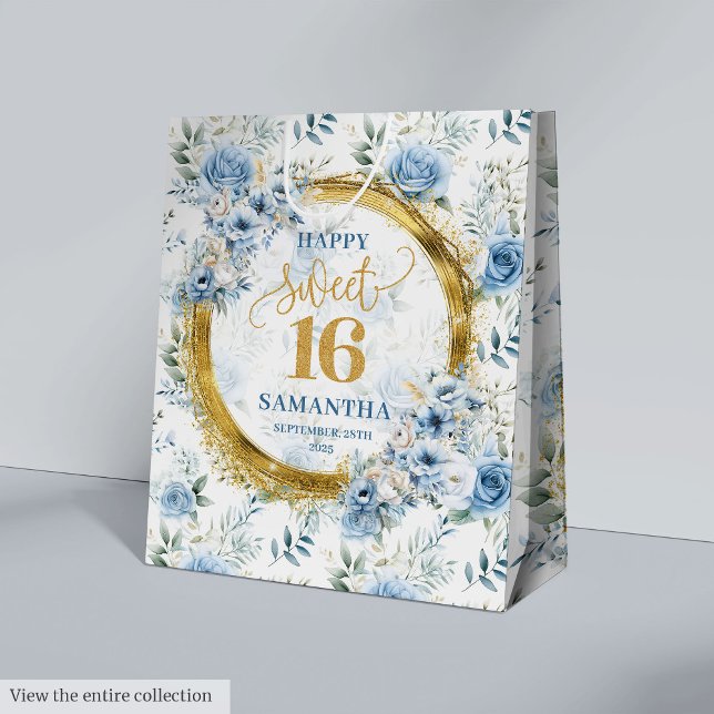 Elegant Pastel Blue Sweet Sixteen Gold Glitter Bag (Elegant Pastel Blue Sweet Sixteen Gold Glitter Bag)