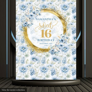 Elegant Pastel Blue Sweet Sixteen Gold Glitter Tapestry