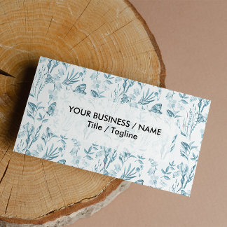 Elegant pastel blue vintage butterfly floral business card