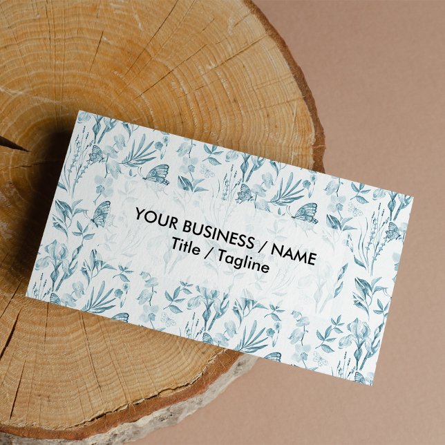 Elegant pastel blue vintage butterfly floral business card (Elegant pastel blue vintage butterfly floral )