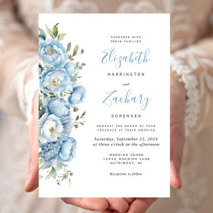 Elegant Pastel Blue Watercolor Floral Wedding Invitation