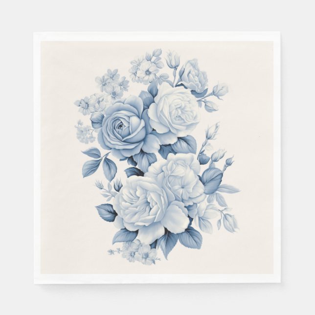 Elegant Pastel Blue Watercolor Roses Napkin (Front)