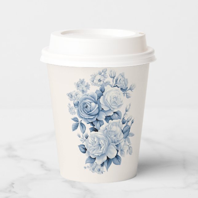 Elegant Pastel Blue Watercolor Roses Paper Cups (Front)