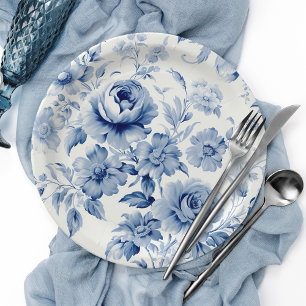 Elegant Pastel Blue Watercolor Roses Paper Plate