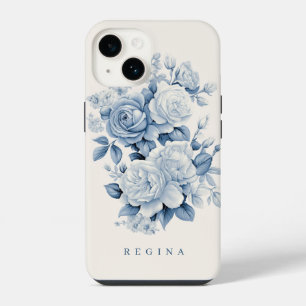 Elegant Pastel Blue Watercolor Roses Personalised iPhone 14 Case