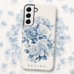 Elegant Pastel Blue Watercolor Roses Personalised Samsung Galaxy Case<br><div class="desc">Lush watercolor dusty blue and off-white roses,  blossoms and foliage on antique white background with text field for your name,  initials or monogram.</div>