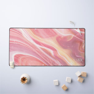 Elegant Pastel Blush Pink Girly Monogram Marbly Desk Mat