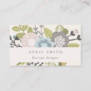 Elegant Pastel Boho Blush Blue Green Leafy Floral Business Card