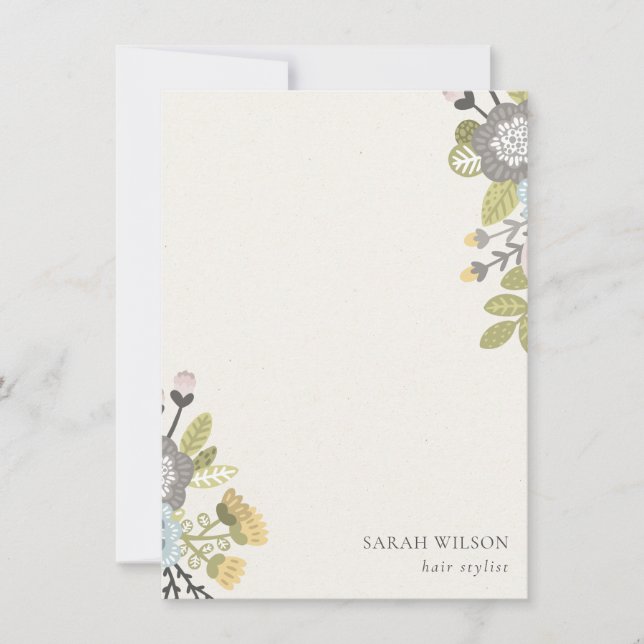 Elegant Pastel Boho Blush Blue Green Leafy Floral Card (Front)