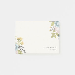 Elegant Pastel Boho Blush Blue Green Leafy Floral Post-it Notes