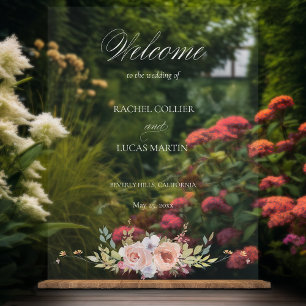 Elegant Pastel Boho Floral Calligraphy Acrylic Sign