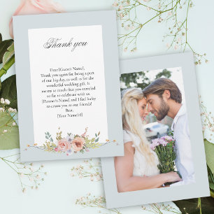 Elegant Pastel Boho Floral Calligraphy/Photo Thank You Card